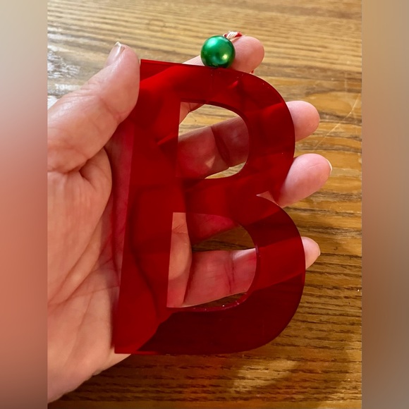 Letter B Christmas Tree Ornament - Red Acrylic - B initial Ornament - Picture 2 of 2